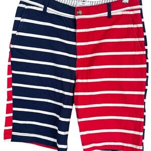 Vineyard Vines Target Mens Red Navy Blue Striped Colorblock Chino Shorts 28